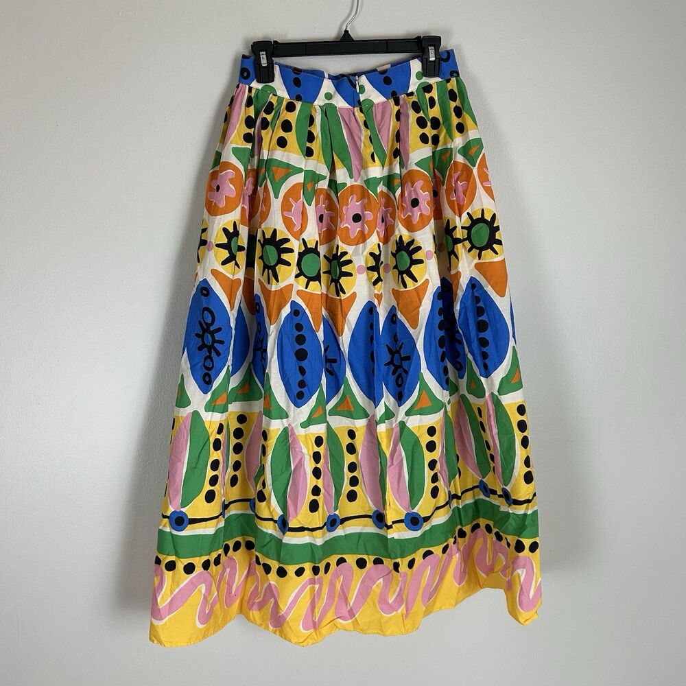 Zara M Maxi Skirt Batik Abstract African Colorful Rainbow Print Dopamine Dressin - Picture 6 of 7